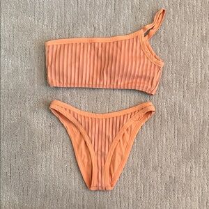 l*space Orange Ribbed One-Shoulder Bikini Set